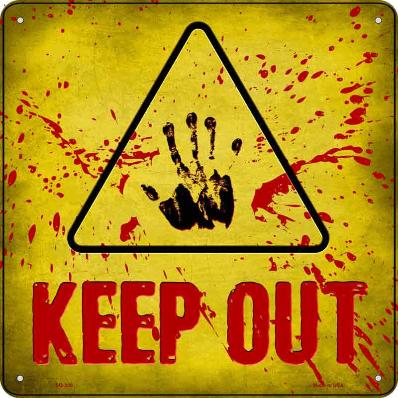 Keep Out Triangle With Handprint and Blood Wholesale Novelty Metal Square SIGN