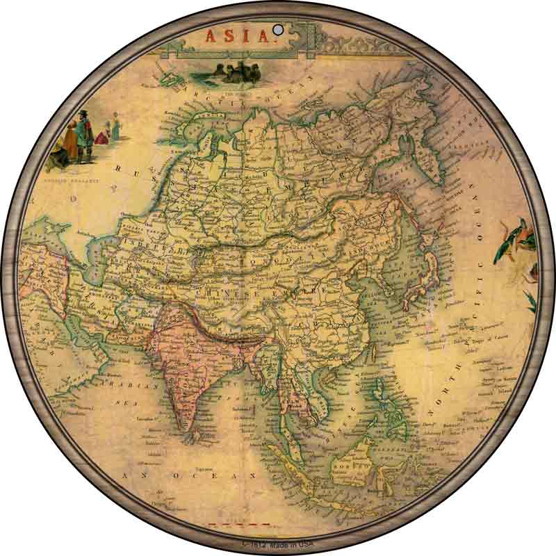 Asia Map Wholesale Novelty Metal Circle SIGN