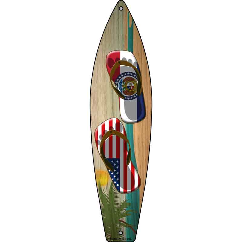 Missouri Flag and US Flag FLIP FLOP Wholesale Novelty Metal Surfboard Sign
