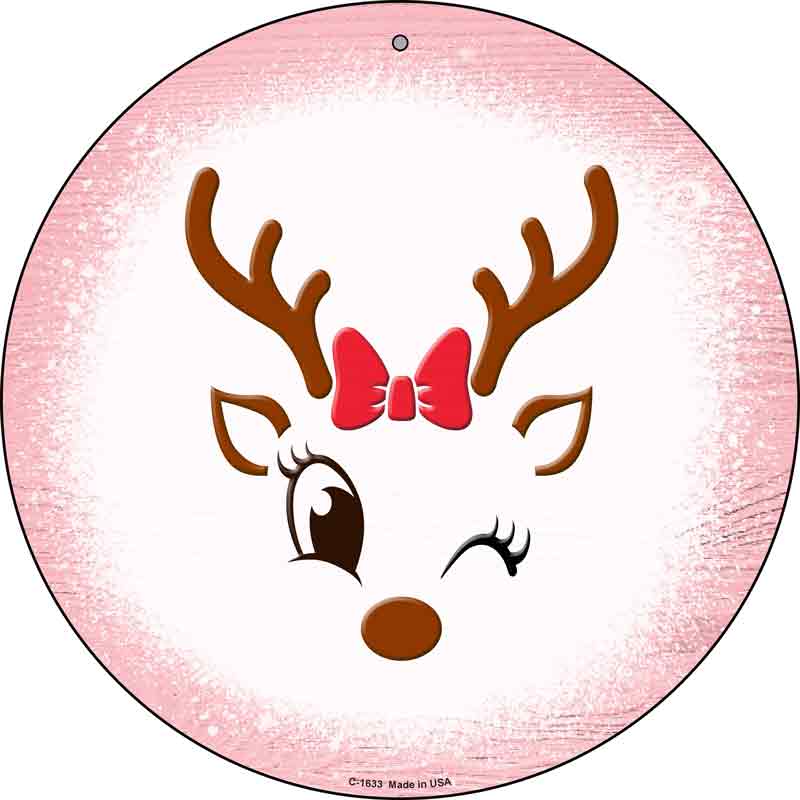 Pink Reindeer Face Wholesale Novelty Metal Circle Sign