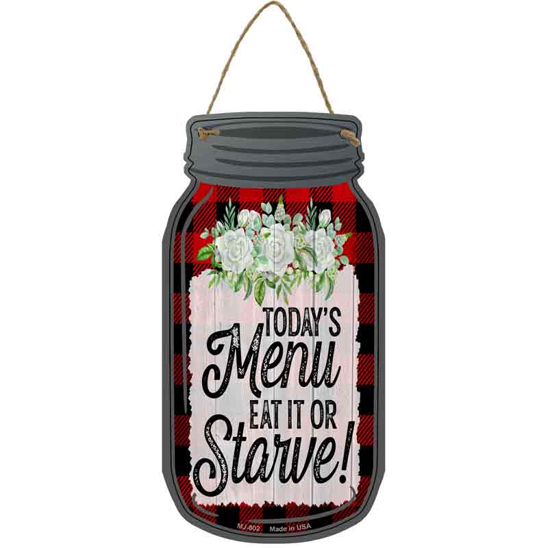 Eat It Or Starve Red Plaid Wholesale Novelty Metal Mason Jar SIGN