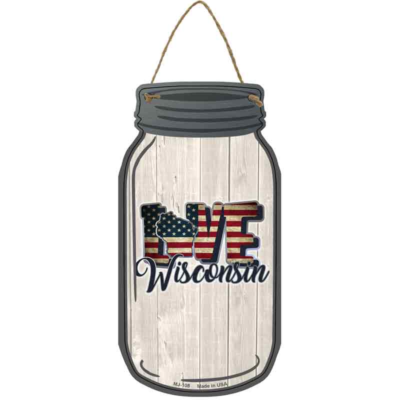 Love Wisconsin Silhouette Wholesale Novelty Metal Mason Jar SIGN
