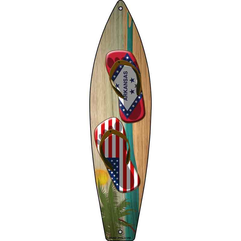 Arkansas Flag and US Flag FLIP FLOP Wholesale Novelty Metal Surfboard Sign