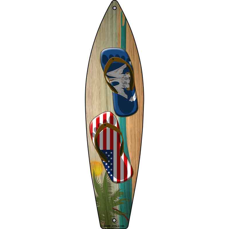 Louisiana Flag and US Flag FLIP FLOP Wholesale Novelty Metal Surfboard Sign