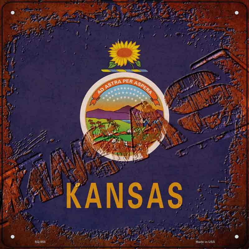 Kansas Rusty Stamped Wholesale Novelty Metal Square SIGN