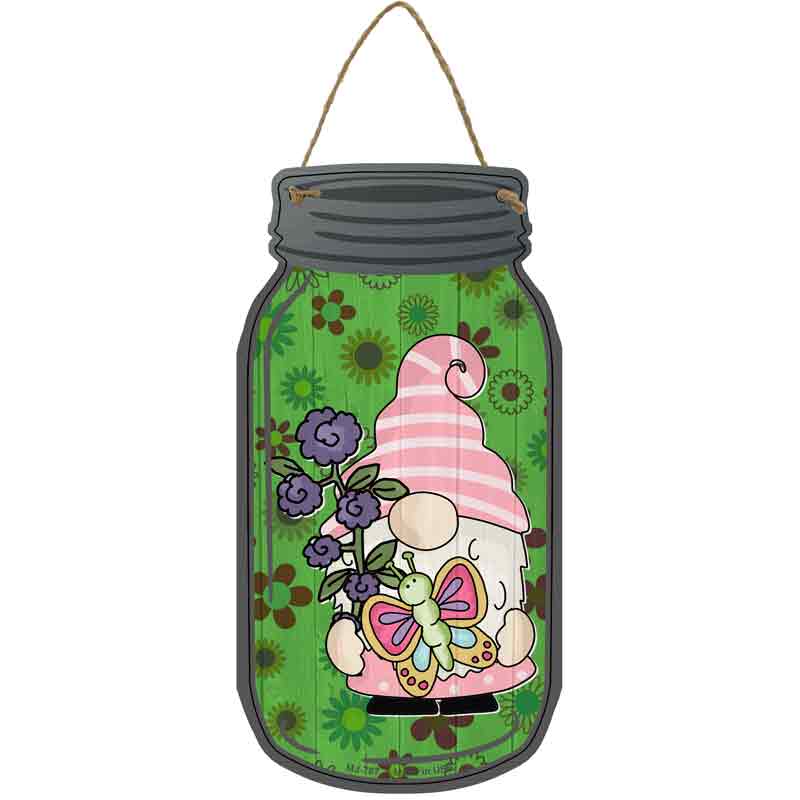 Gnome With FLOWERS and Butterfly Wholesale Novelty Metal Mason Jar Sign