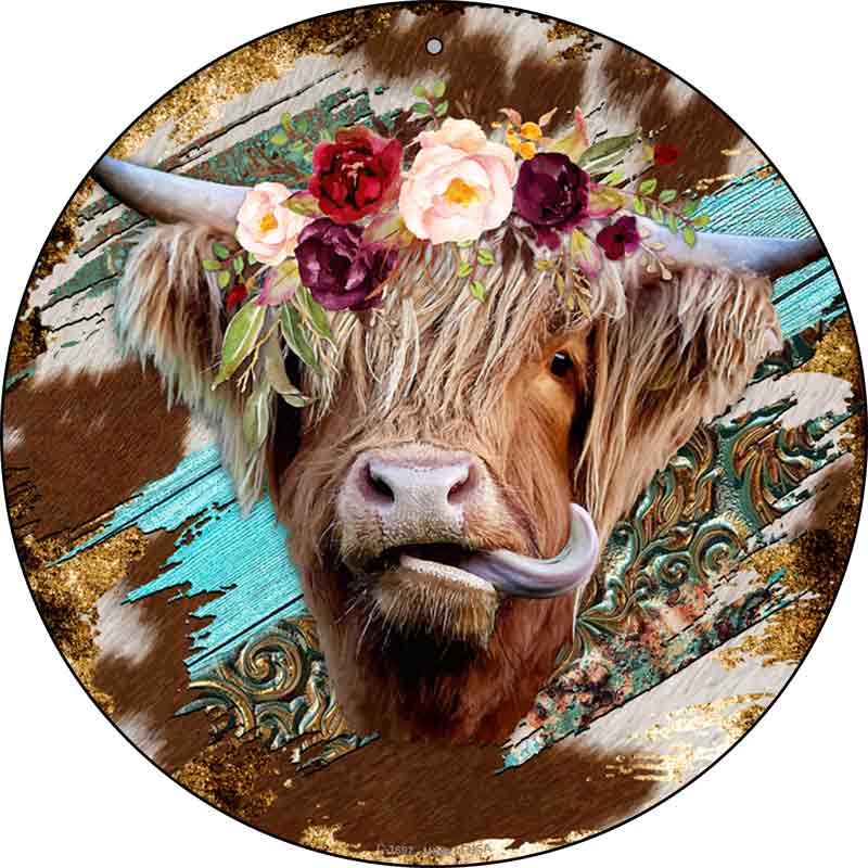 Highland Cattle On Mixed Print Wholesale Novelty Metal Circle Sign