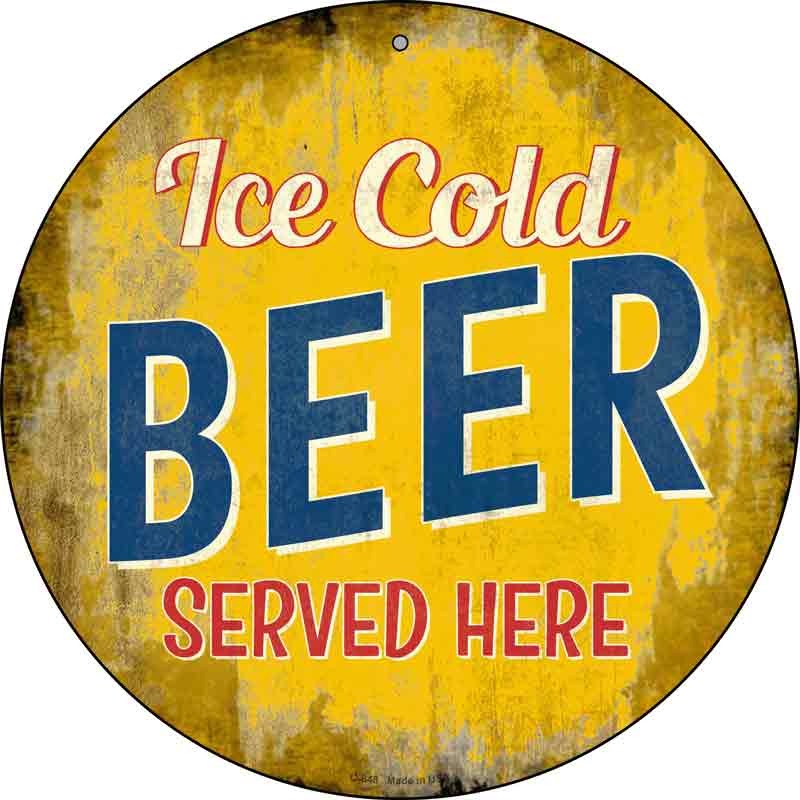 Ice Cold Beer Served Here Wholesale Novelty Metal Circular SIGN