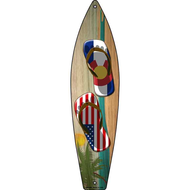 Colorado Flag and US Flag FLIP FLOP Wholesale Novelty Metal Surfboard Sign