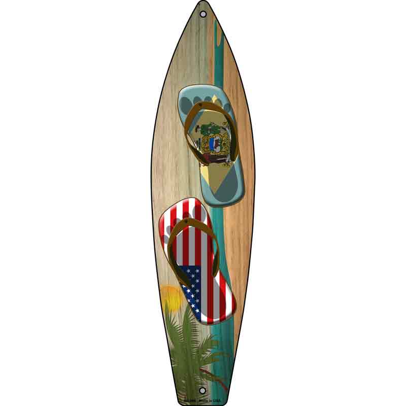 Delaware Flag and US Flag FLIP FLOP Wholesale Novelty Metal Surfboard Sign