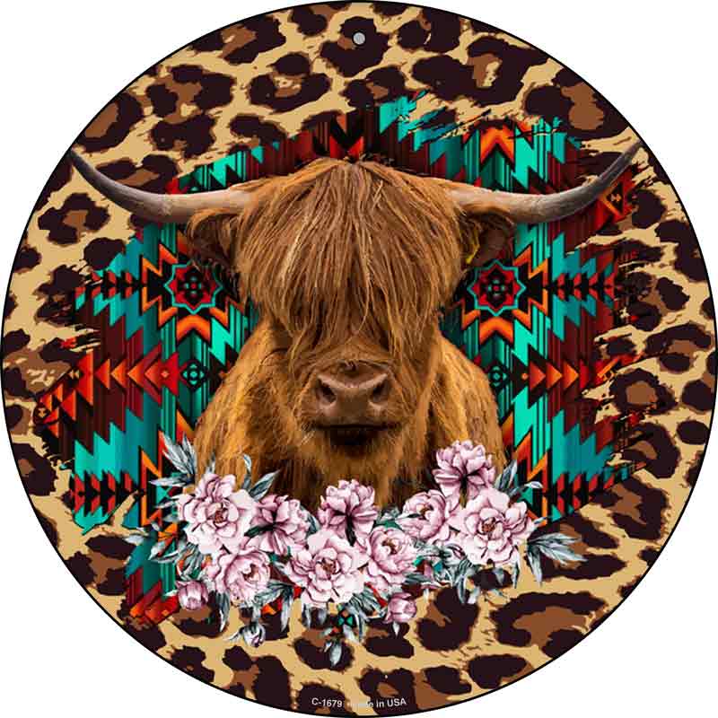 Highland Cattle On ANIMAL Print Wholesale Novelty Metal Circle Sign