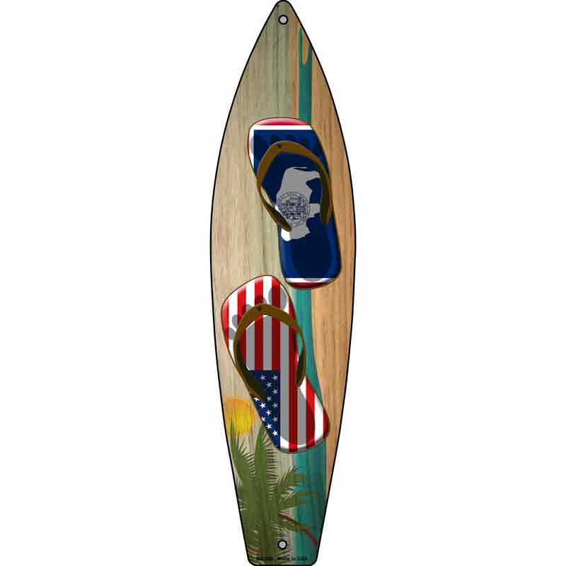 Wyoming FLAG and US FLAG Flip Flop Wholesale Novelty Metal Surfboard Sign