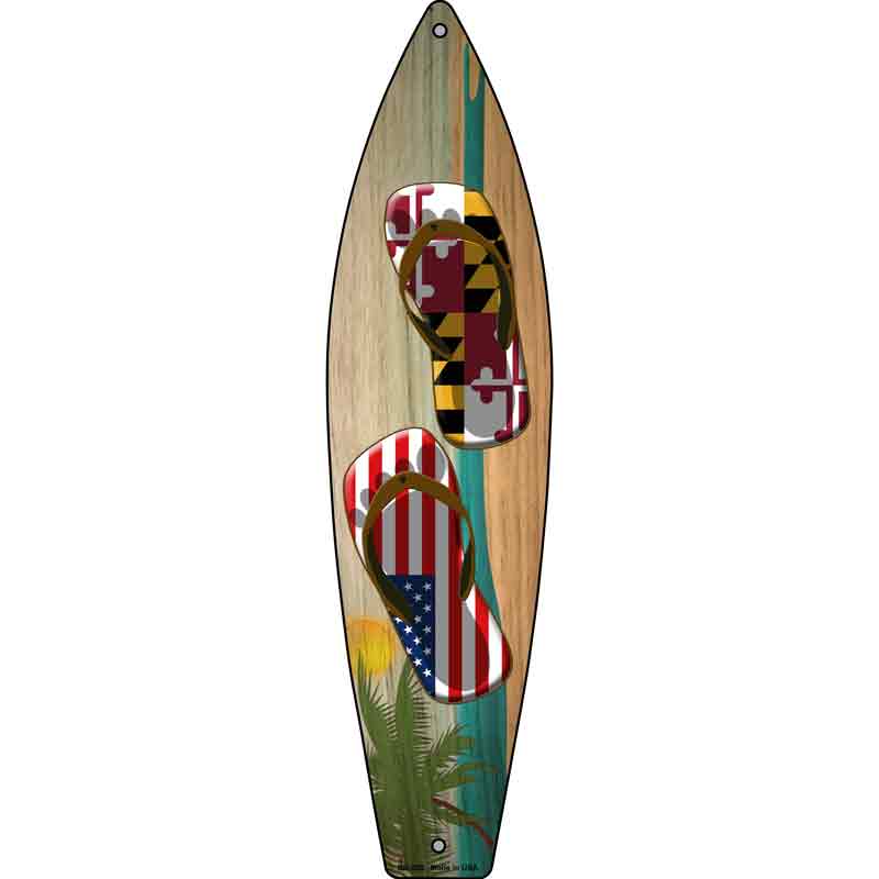 Maryland Flag and US Flag FLIP FLOP Wholesale Novelty Metal Surfboard Sign