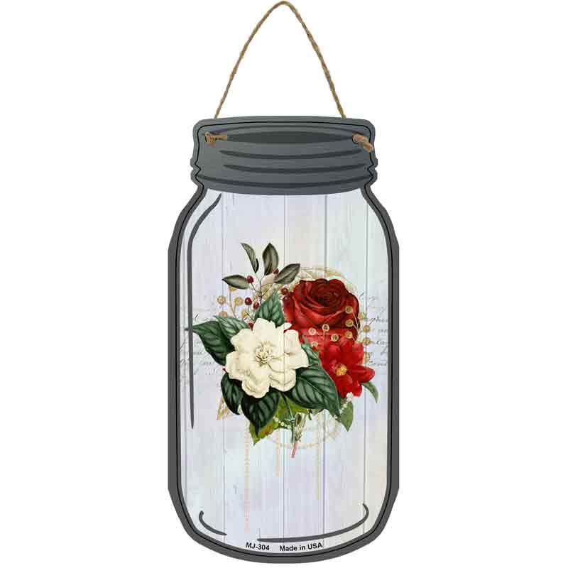 Red And White FLOWERS With Notes Wholesale Novelty Metal Mason Jar Sign