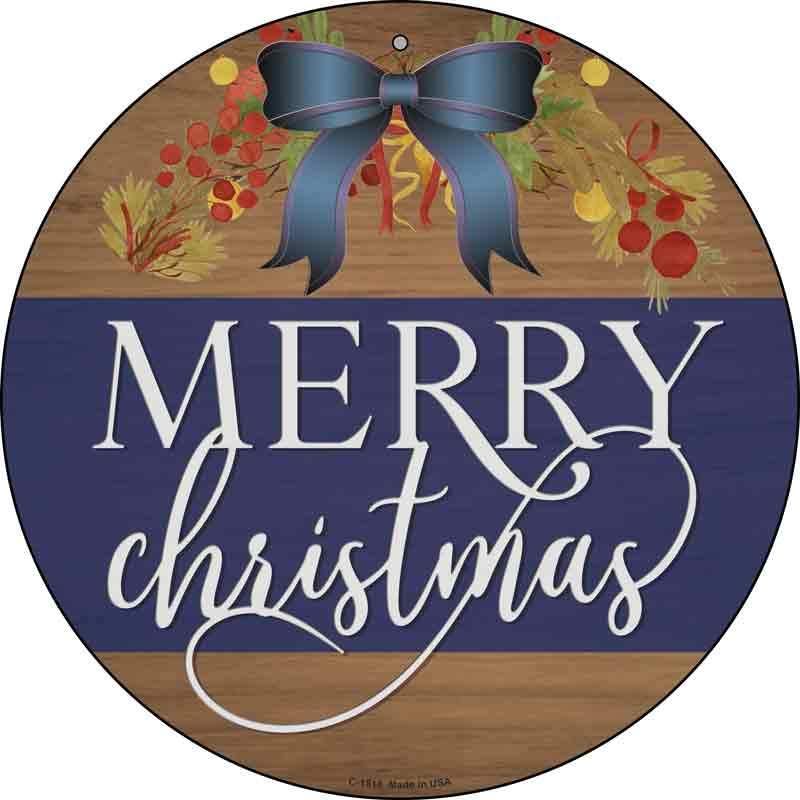 Merry CHRISTMAS Blue Bow Wholesale Novelty Metal Circle Sign