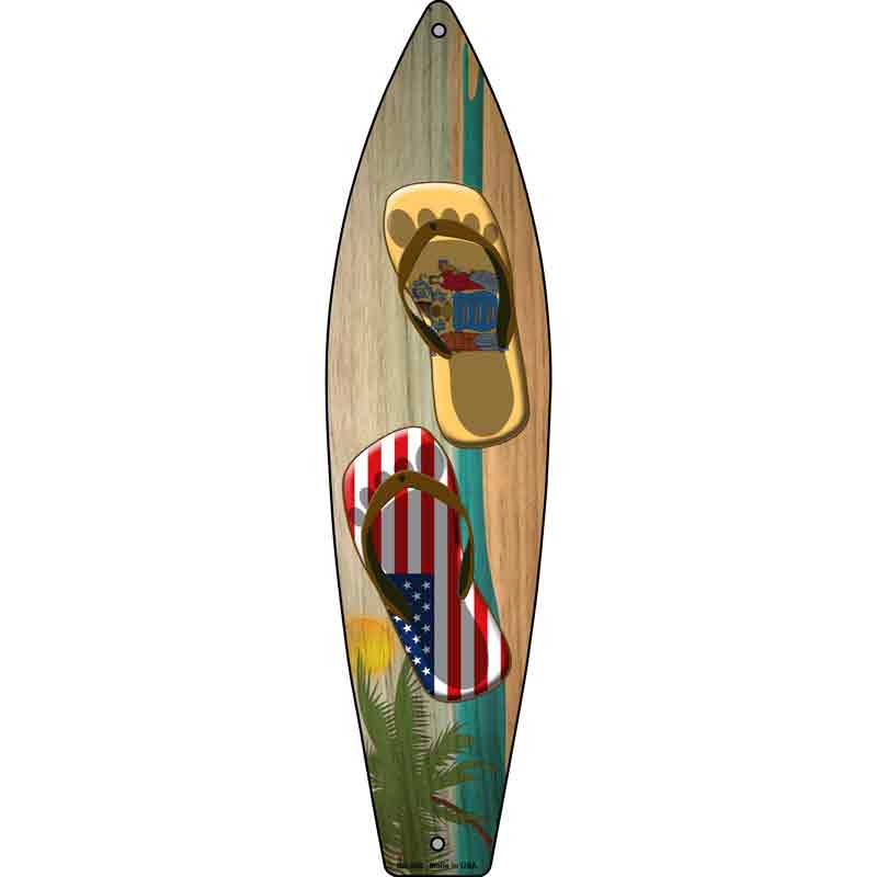 New Jersey Flag and US Flag FLIP FLOP Wholesale Novelty Metal Surfboard Sign
