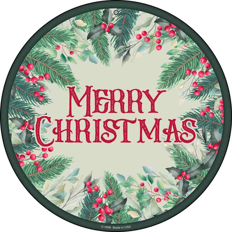 Merry CHRISTMAS Red Berries Wholesale Novelty Metal Circle Sign