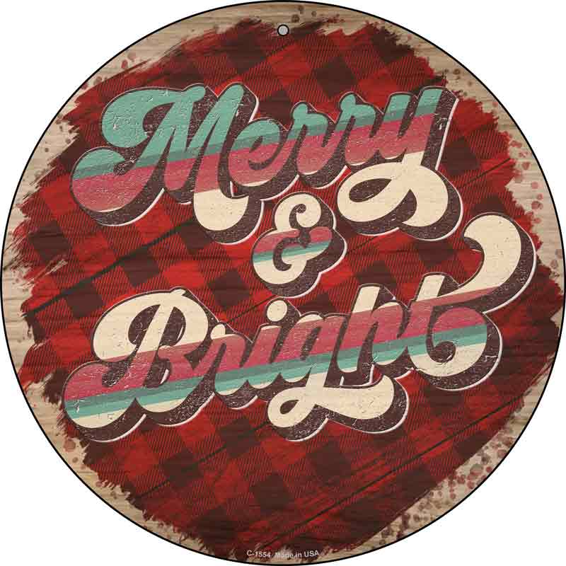 Merry and Bright Red Wholesale Novelty Metal Circle SIGN