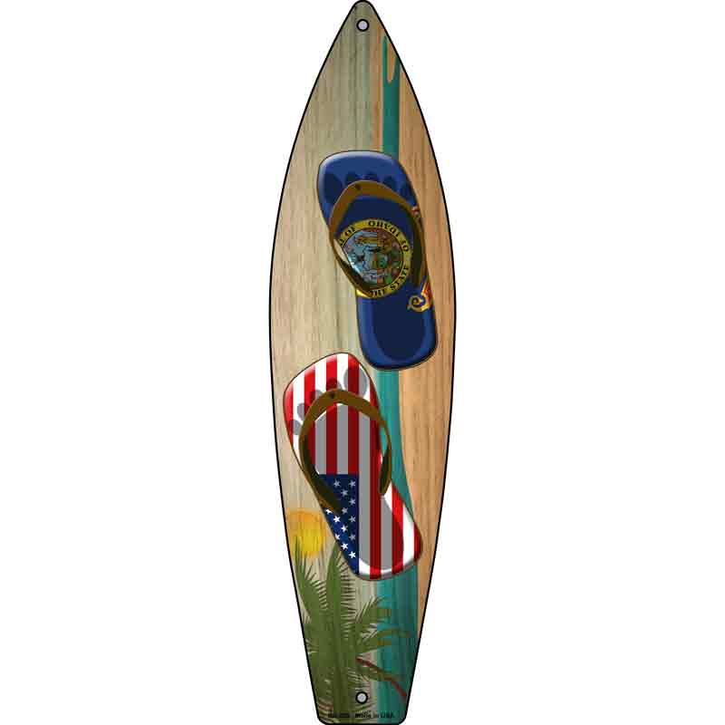 Idaho Flag and US Flag FLIP FLOP Wholesale Novelty Metal Surfboard Sign