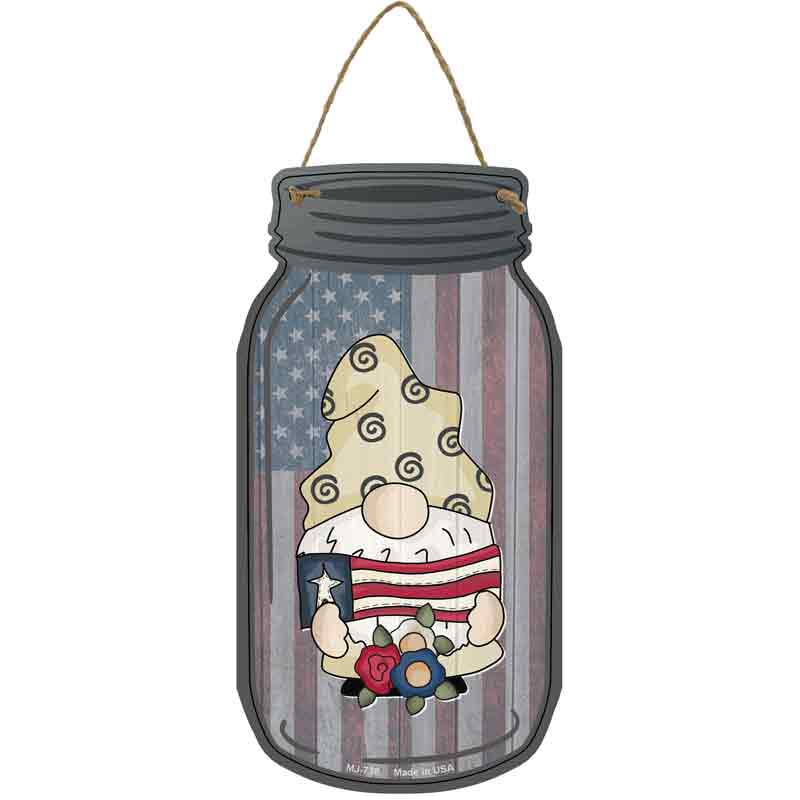 Gnome With American Flag and FLOWERS Wholesale Novelty Metal Mason Jar Sign