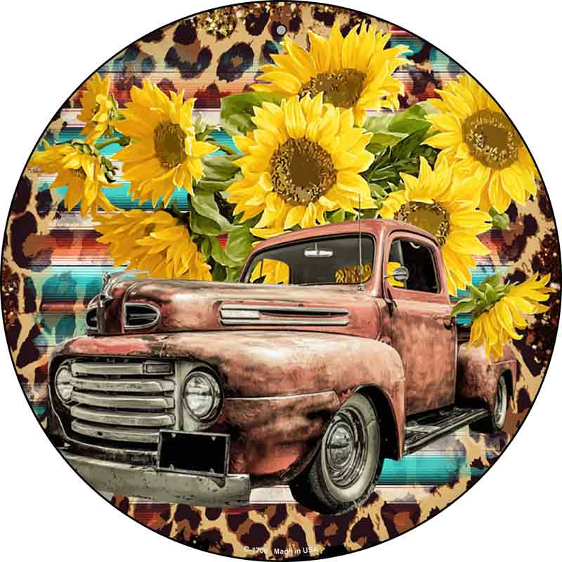 Rusty Truck With Sunflowers Wholesale Novelty Metal Circle Sign