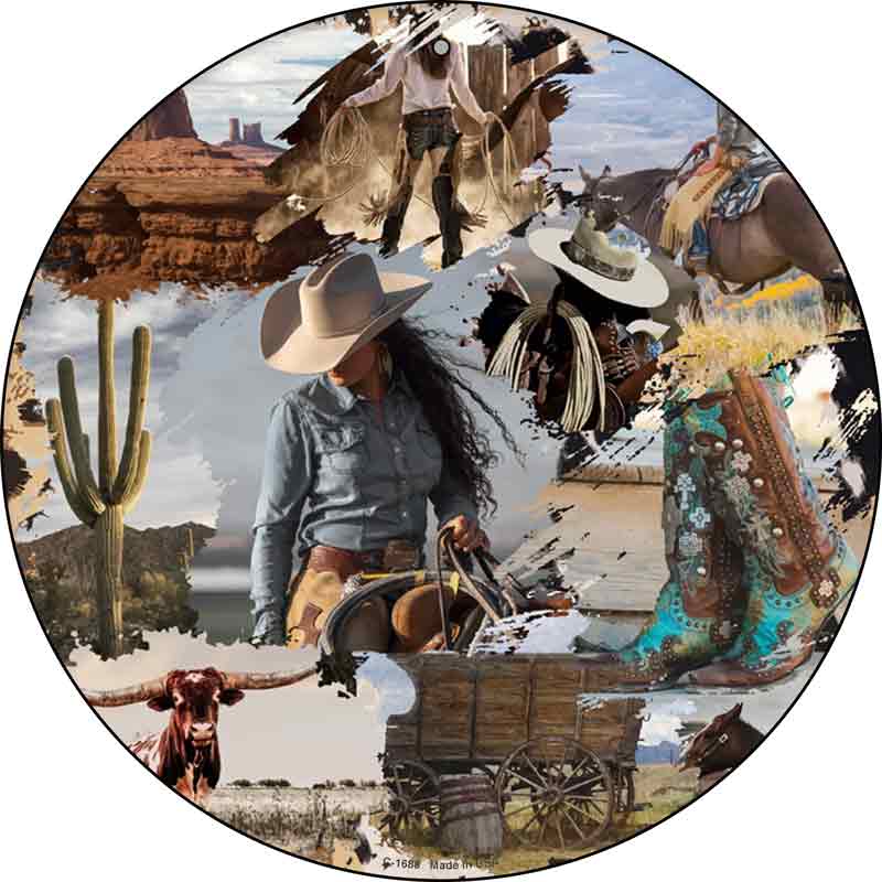 Cowgirl WESTERN Collage Wholesale Novelty Metal Circle Sign