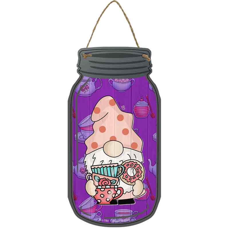 Gnome With Cups and Donut Wholesale Novelty Metal Mason Jar Sign