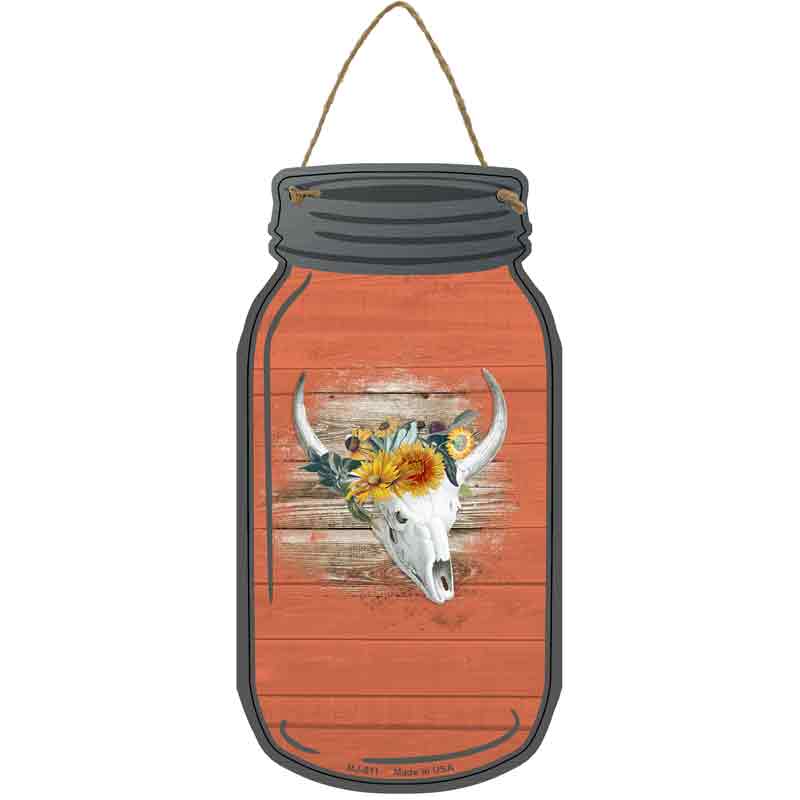 Cow SKULL Orange Wholesale Novelty Metal Mason Jar Sign