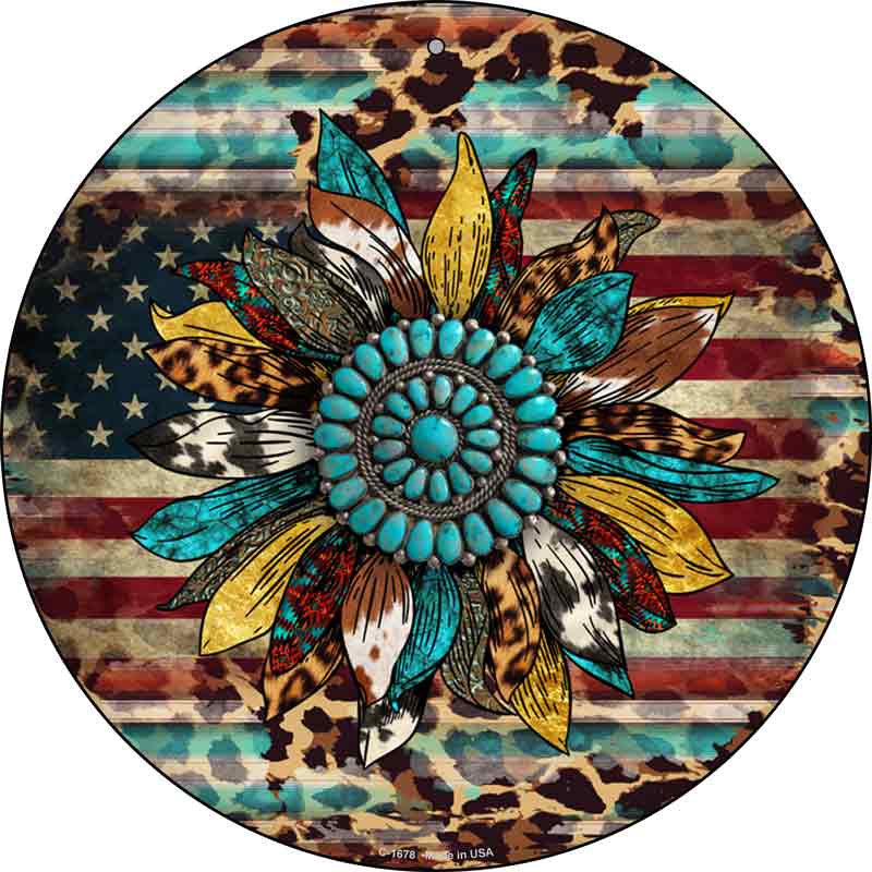 Turquoise Concho Sunflower Wholesale Novelty Metal Circle Sign