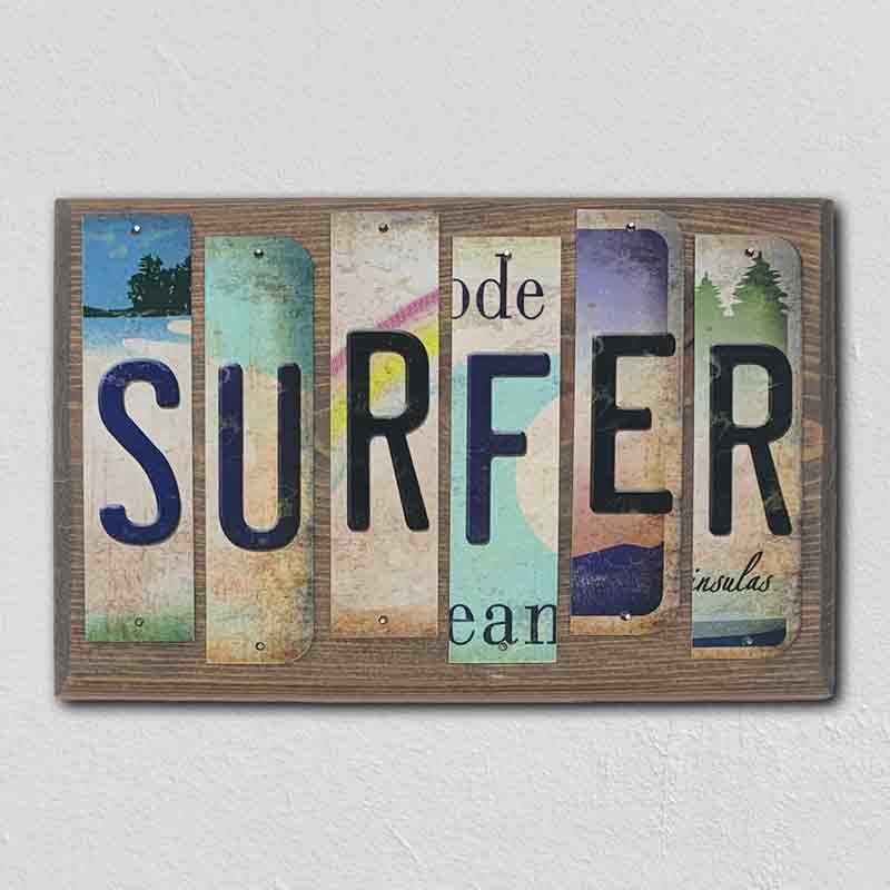 Surfer Wholesale Novelty License Plate Strips Wood Sign