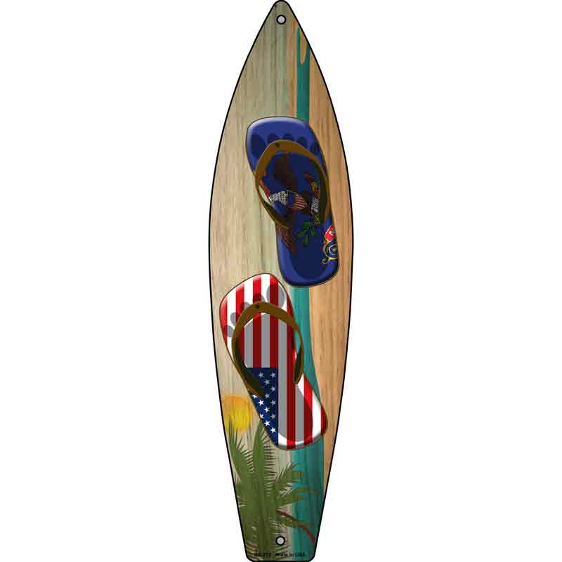 North Dakota FLAG and US FLAG Flip Flop Wholesale Novelty Metal Surfboard Sign