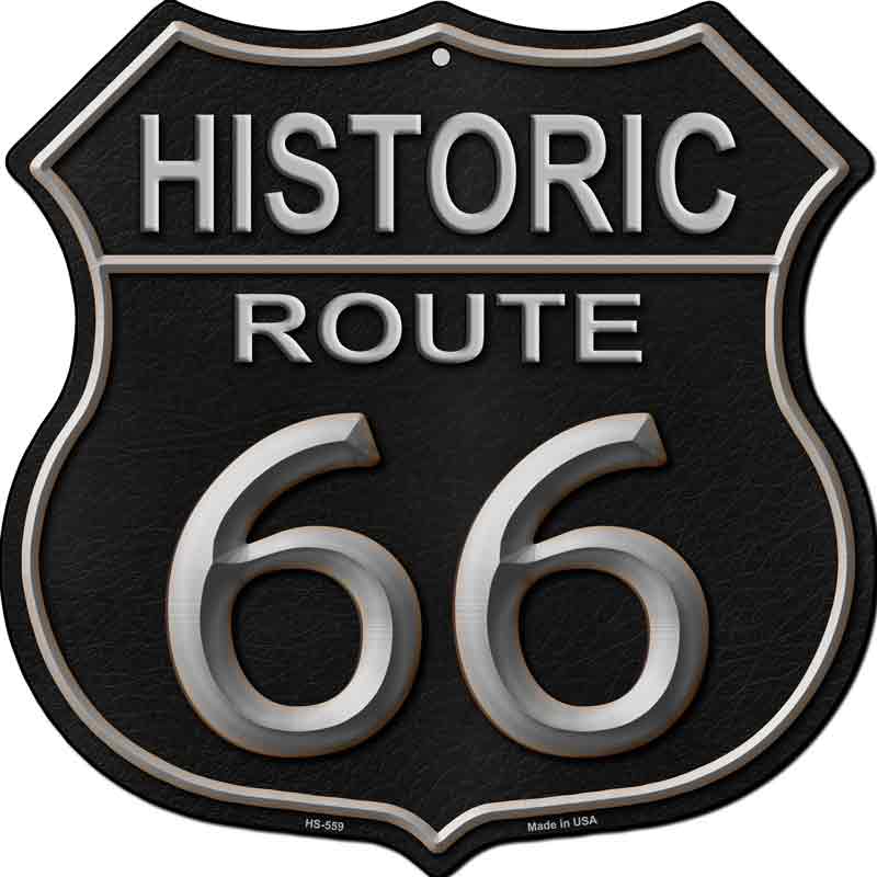 Historic Route 66 Black LEATHER Metal Novelty Highway Shield Wholesale