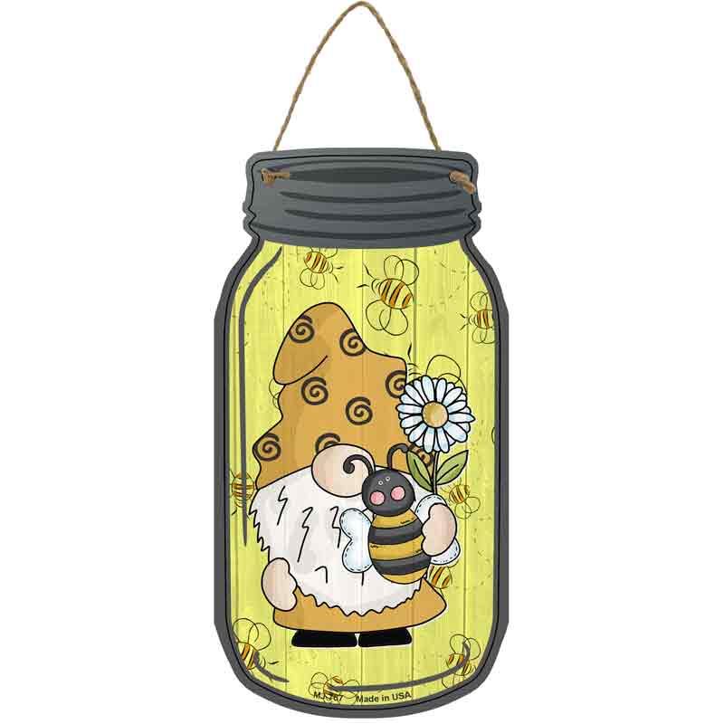 Gnome With Bee Yellow Wholesale Novelty Metal Mason Jar Sign