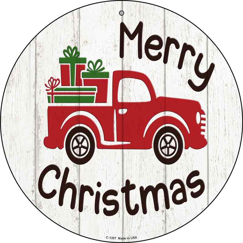 Merry CHRISTMAS Present Truck Wholesale Novelty Metal Circular Sign