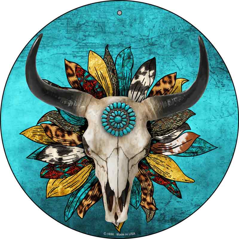 Cow SKULL Sunflower Turquoise Wholesale Novelty Metal Circle Sign