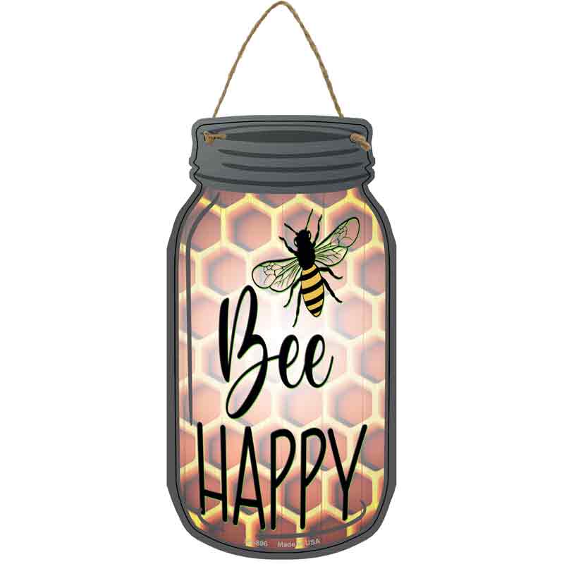 Bee Happy Honeycomb Wholesale Novelty Metal Mason Jar SIGN