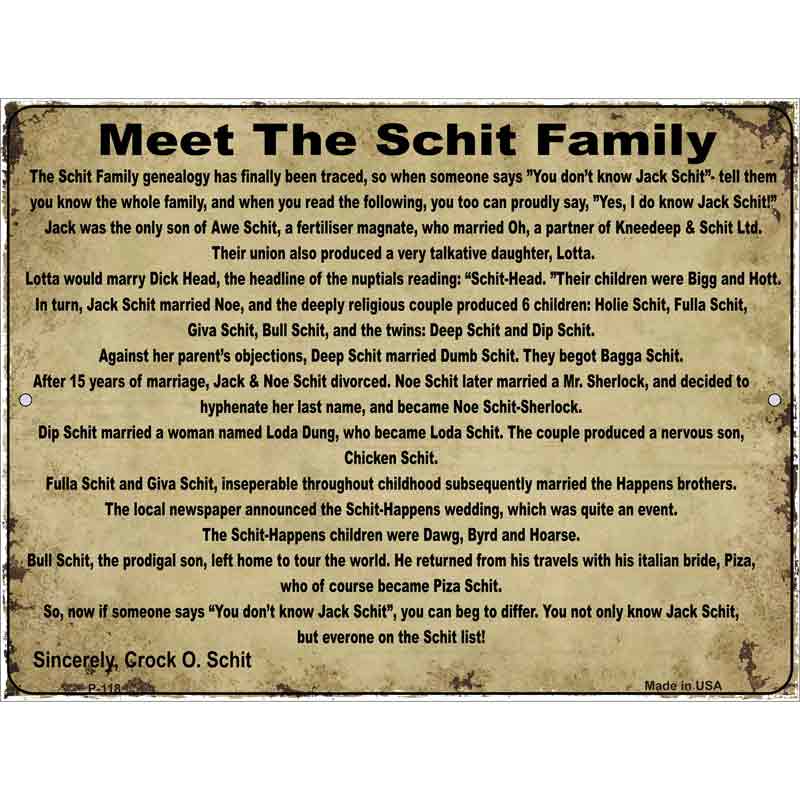 Meet The Schit Family Wholesale Metal Novelty Parking SIGN