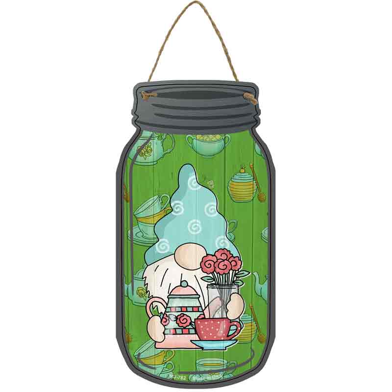 Gnome With Teapot and FLOWERS Wholesale Novelty Metal Mason Jar Sign