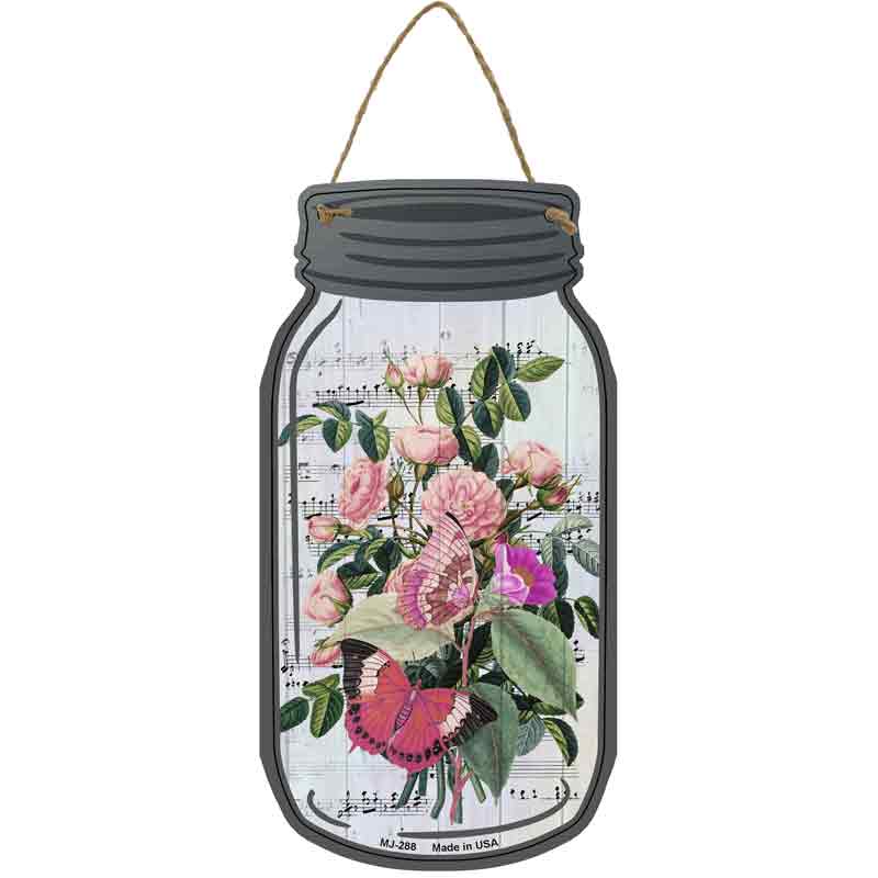 Large Pink FLOWERS With Music Wholesale Novelty Metal Mason Jar Sign