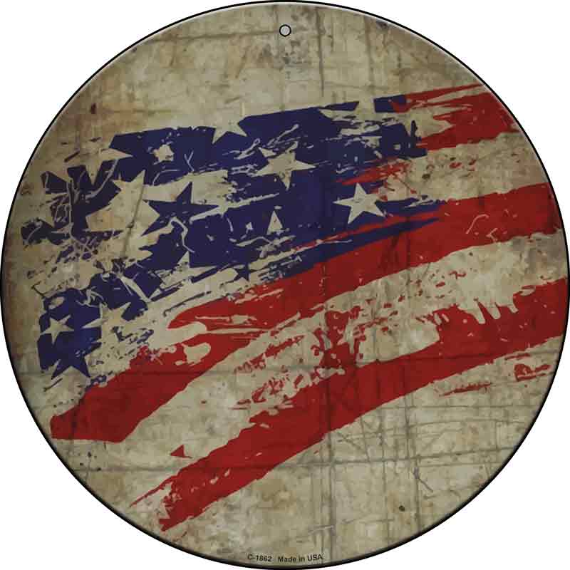 Distressed American Flag Wholesale Novelty Metal Circle SIGN C-1862