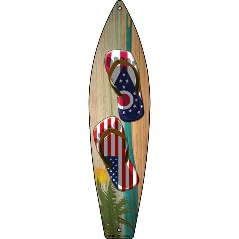 Ohio FLAG and US FLAG Flip Flop Wholesale Novelty Metal Surfboard Sign