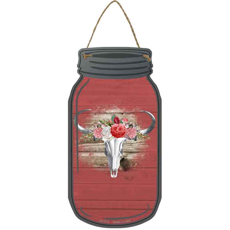 Cow SKULL Red Wholesale Novelty Metal Mason Jar Sign