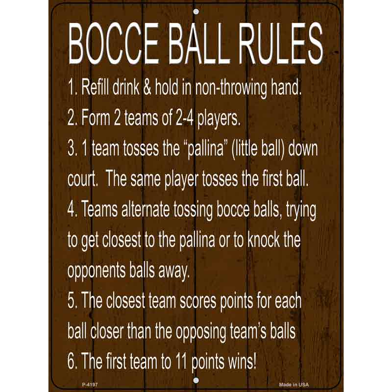Bocce Ball 6 Rules Wholesale Novelty Metal Parking SIGN