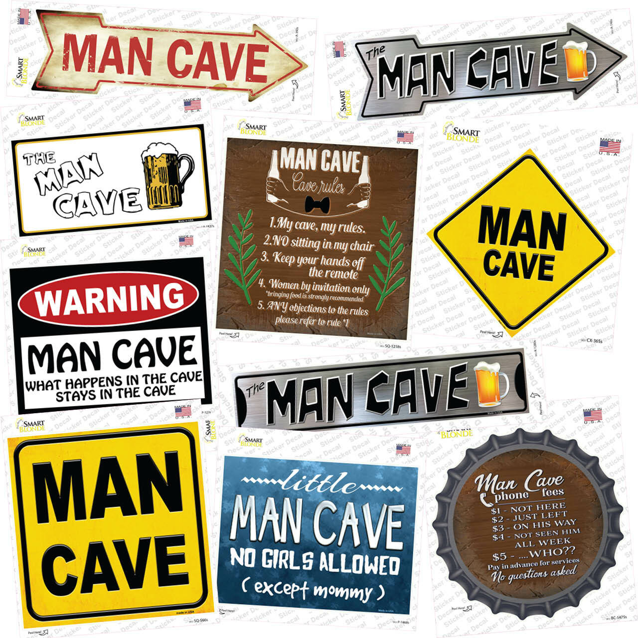 Man Cave 50 Piece Wholesale Novelty Assorted STICKER Decal Pack