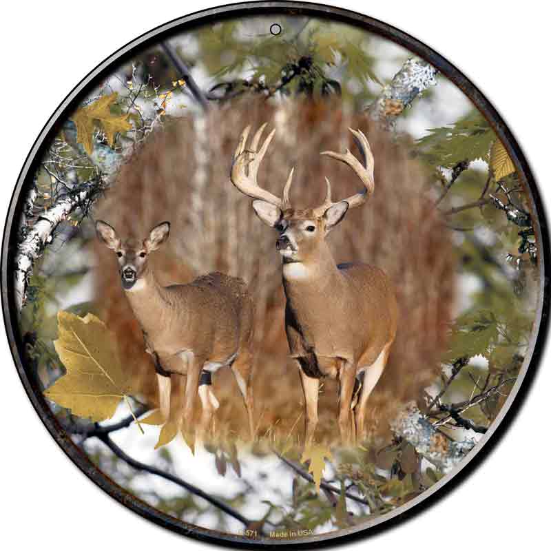 Deer On Camo Wholesale Novelty Metal Circular SIGN
