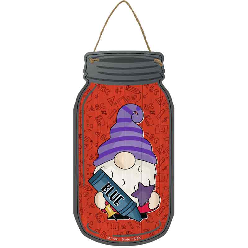 Gnome With Blue Crayon Wholesale Novelty Metal Mason Jar SIGN
