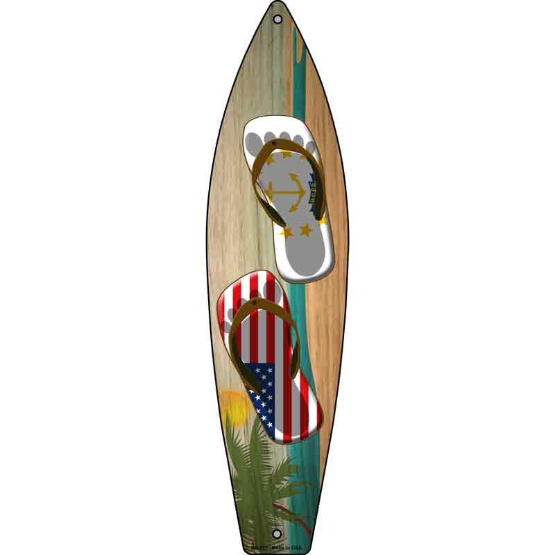 Rhode Island FLAG and US FLAG Flip Flop Wholesale Novelty Metal Surfboard Sign