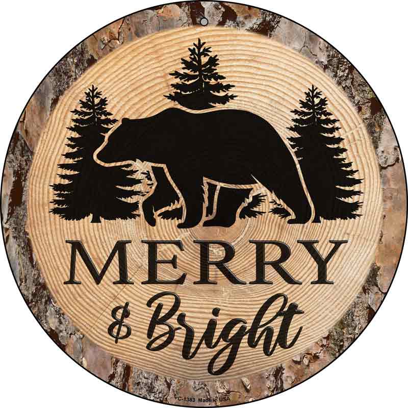 Merry and Bright Bear Wholesale Novelty Metal Circular SIGN