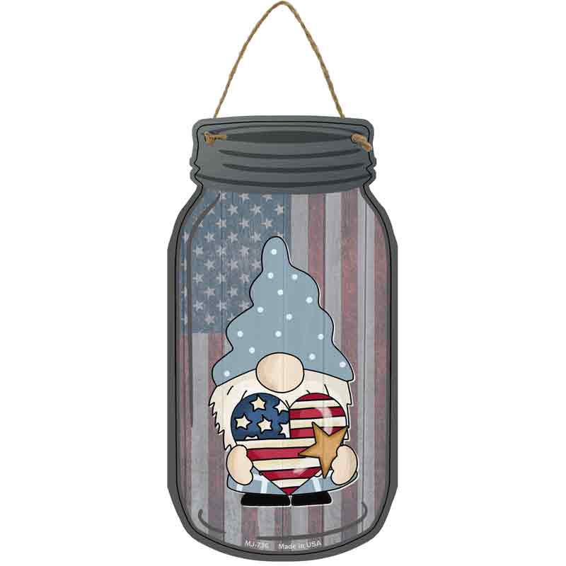 Gnome With Patriotic Heart Wholesale Novelty Metal Mason Jar Sign
