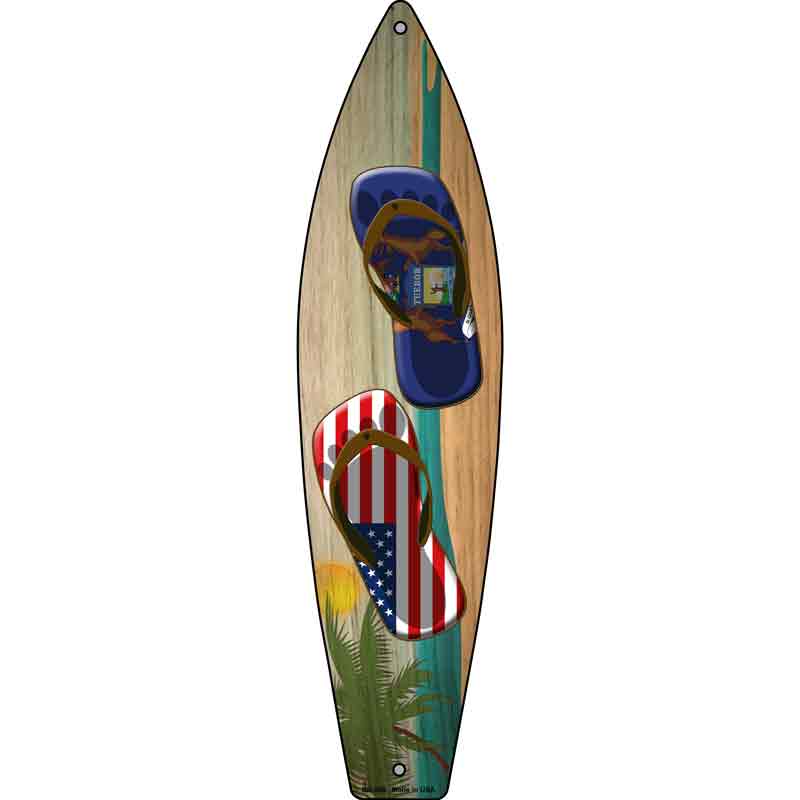 Michigan Flag and US Flag FLIP FLOP Wholesale Novelty Metal Surfboard Sign